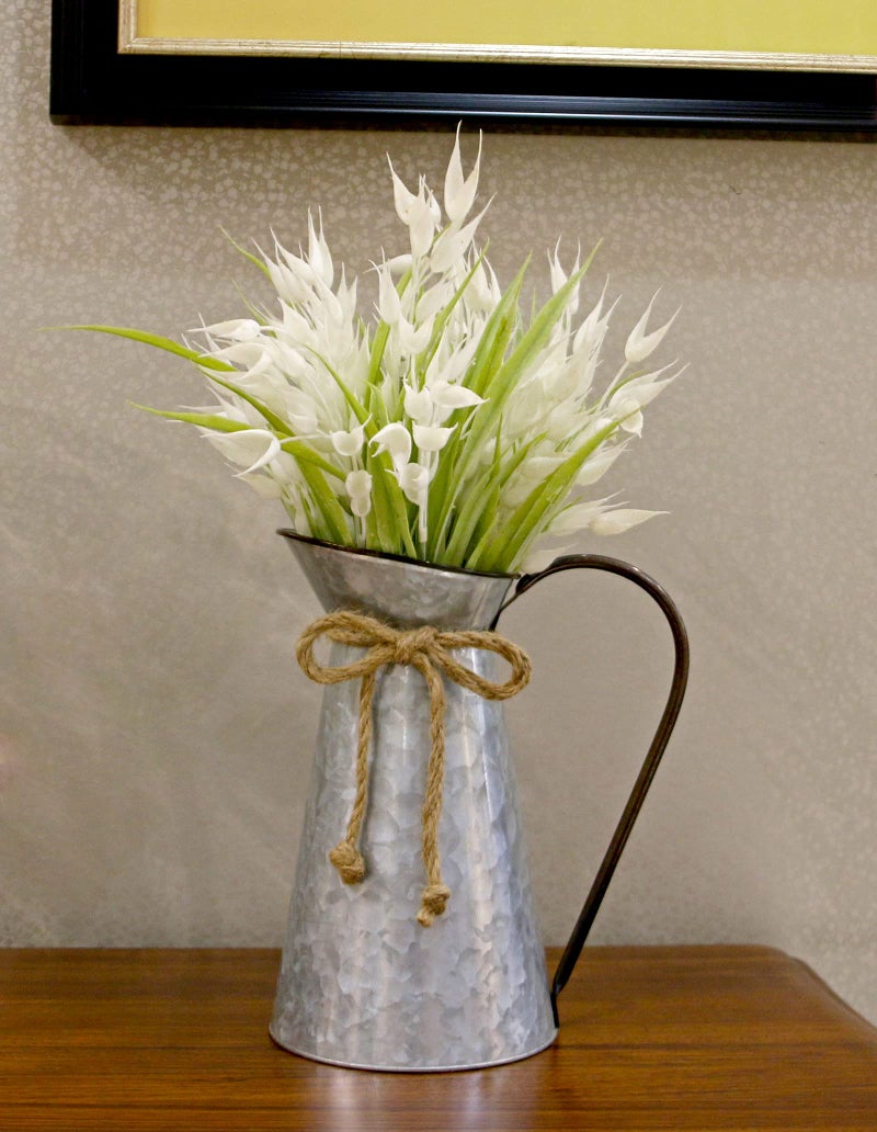 Vintage Galvanized Flower Vase Farmhouse Decorative Pitcher Vase Rustic Metal Milk Jug for Home Decor