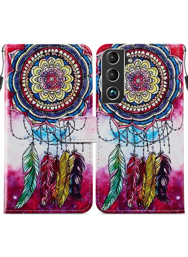 اس-توب جراب لهاتف Samsung Galaxy S22 5G، جراب جلدي قابل للطي أفقيًا بنمط مرسوم مع حامل وفتحات للبطاقات وإطار للصور - Image 1