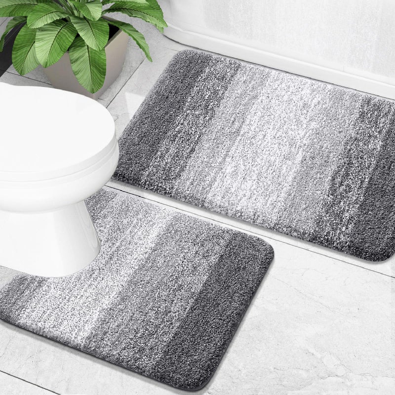 OLANLY Bathroom Rug Set 2 Piece Soft Absorbent Microfiber Bath Mats and UShaped Contour Toilet Rug NonSlip Machine Wash Dry Plush Shaggy Bath Mats for Bathroom 30x2024x20 Grey