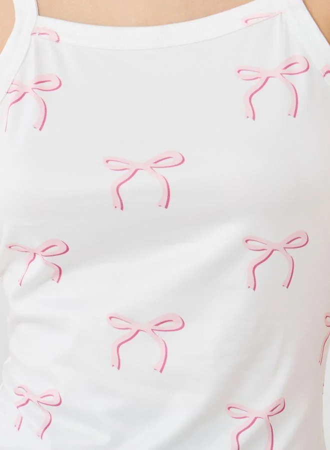 Take Two Take Two Bow Print Square Neck Strappy Cami Top