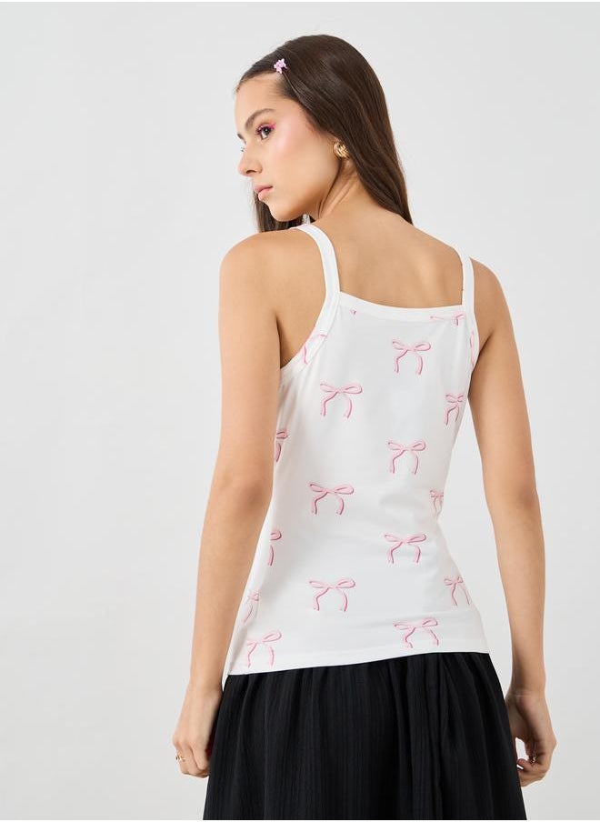 Take Two Take Two Bow Print Square Neck Strappy Cami Top  - Image 5