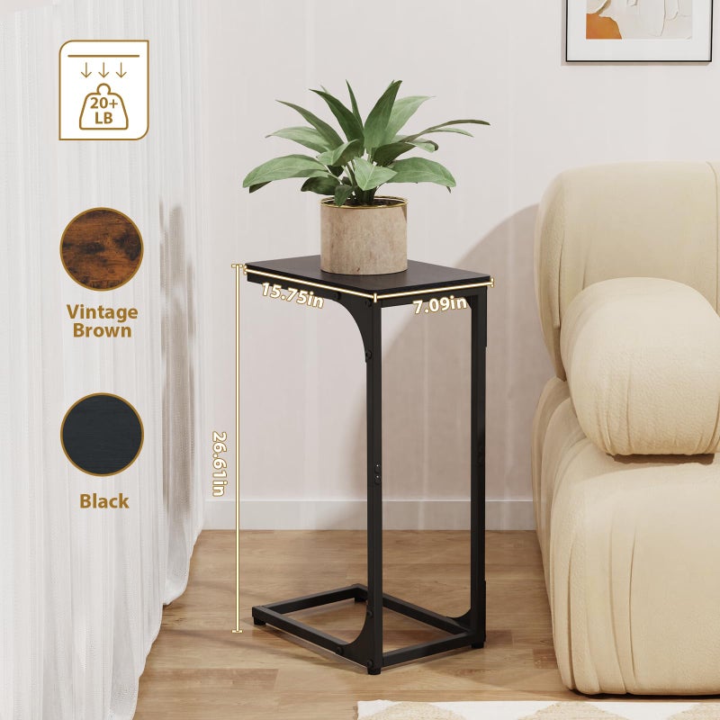 JCMCDO Narrow C Shaped End Tables Living Room TV Trays Set of 2, Small Thin Modern Side Table Skinny Slide Under Couch Tray Tables for Sofa Bedroom Small Space, Black - Image 3