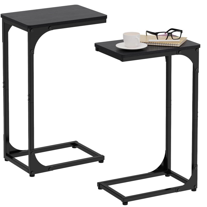 JCMCDO Narrow C Shaped End Tables Living Room TV Trays Set of 2, Small Thin Modern Side Table Skinny Slide Under Couch Tray Tables for Sofa Bedroom Small Space, Black - Image 1