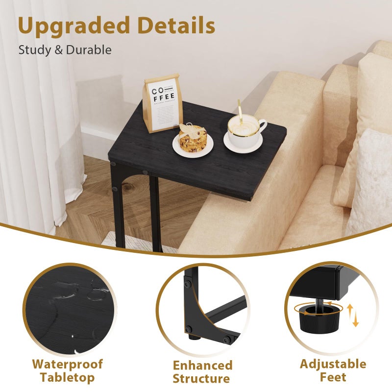 JCMCDO Narrow C Shaped End Tables Living Room TV Trays Set of 2, Small Thin Modern Side Table Skinny Slide Under Couch Tray Tables for Sofa Bedroom Small Space, Black - Image 4