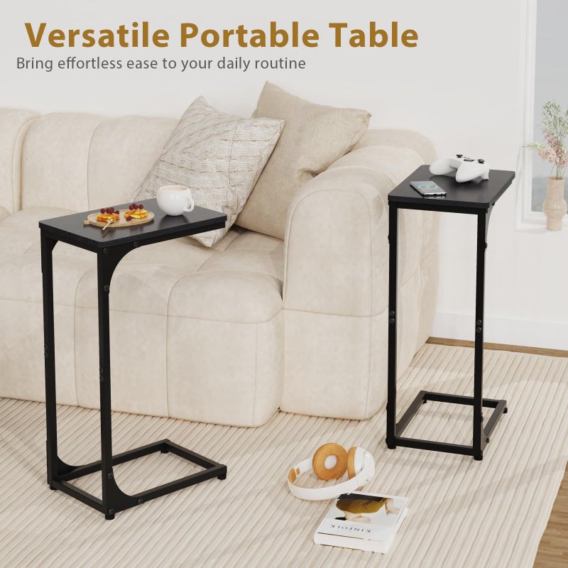 JCMCDO Narrow C Shaped End Tables Living Room TV Trays Set of 2, Small Thin Modern Side Table Skinny Slide Under Couch Tray Tables for Sofa Bedroom Small Space, Black - Image 2