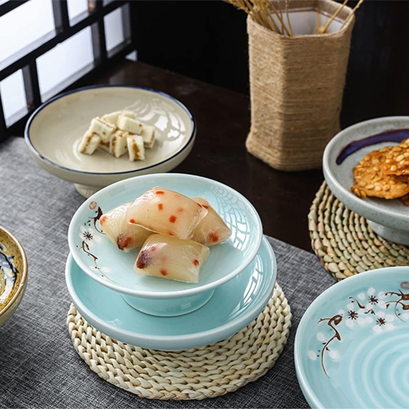 Kelendle Ceramic Footed Bowl Round Pedestal Bowl Decorative Fruit Bowl Serving Dish Dessert Display Tray Trifle Cups Snacks Nuts Plate for Kitchen Counter Centerpiece Table Decor Blue 85inch - Image 3
