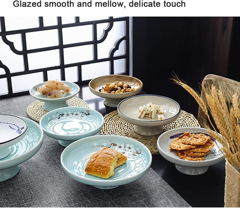 Kelendle Ceramic Footed Bowl Round Pedestal Bowl Decorative Fruit Bowl Serving Dish Dessert Display Tray Trifle Cups Snacks Nuts Plate for Kitchen Counter Centerpiece Table Decor Blue 85inch - Image 5
