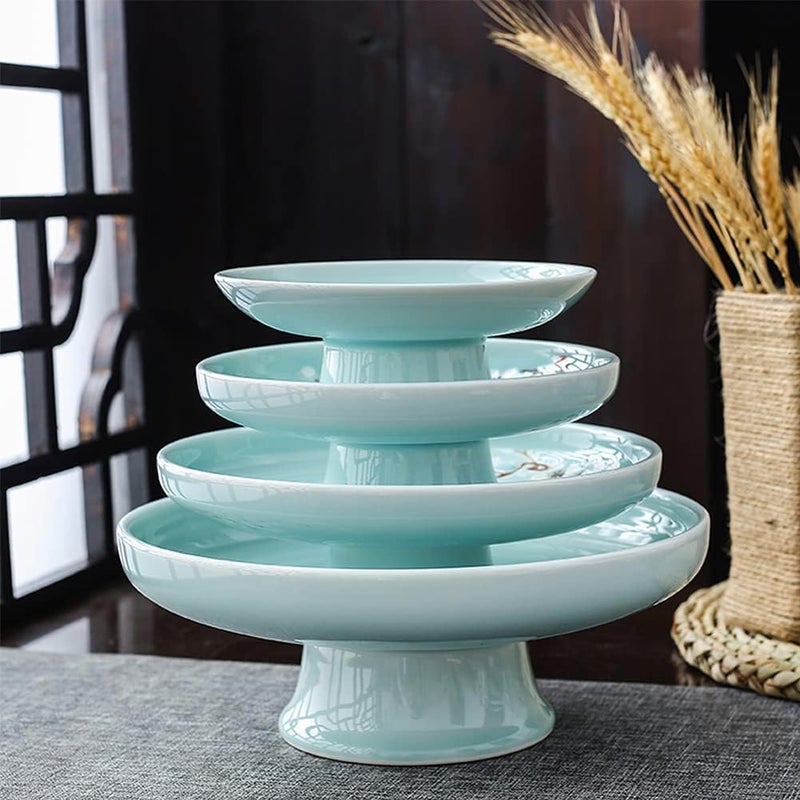 Kelendle Ceramic Footed Bowl Round Pedestal Bowl Decorative Fruit Bowl Serving Dish Dessert Display Tray Trifle Cups Snacks Nuts Plate for Kitchen Counter Centerpiece Table Decor Blue 85inch - Image 4