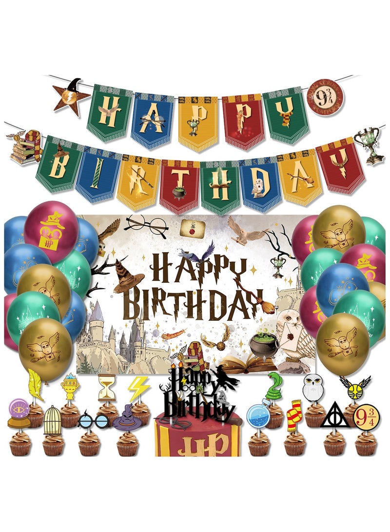 34-Piece Magic Birthday Party Decorations - Magician & Wizard Balloon Set with Pull Flags, Cake Card, Balloons for Kids/Wizard Birthday Parties (Enchanting Magic Party Supplies) - Image 1