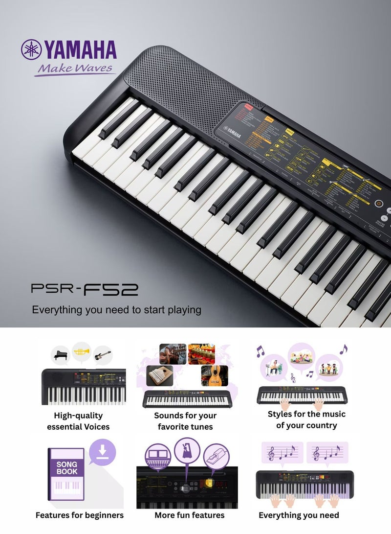 YAMAHA Yamaha Musical Keyboard PSR-F52 For Beginners 61 Kays 136 Tones 158 Rhythms Included AC Power Adaptor  - Image 2