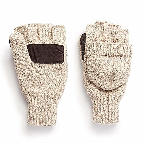 HOT SHOT Men’s The Sentry Wool Fingerless Pop-Top Mittens – Oatmeal, Insulated for Cold Outdoor Weather - Image 1