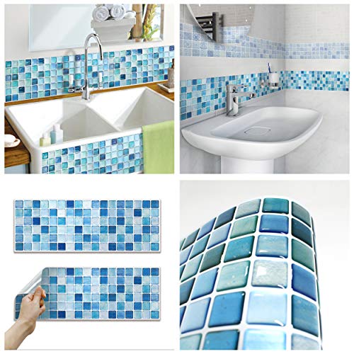 BEAUS TILE BEAUSTILE Decorative Tile Stickers Peel and Stick Backsplash Fire Retardant Tile Sheet (10pcs) (R, N.Blue) - Image 1