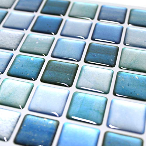 BEAUS TILE BEAUSTILE Decorative Tile Stickers Peel and Stick Backsplash Fire Retardant Tile Sheet (10pcs) (R, N.Blue) - Image 3