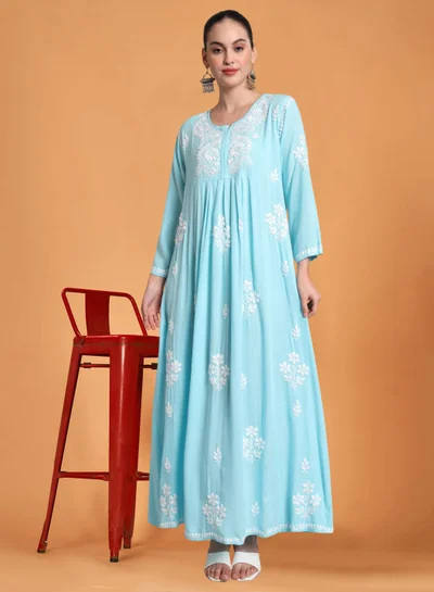 Alaya Hand Embroidered Chikankari Rayon Jalabiya-AL4012