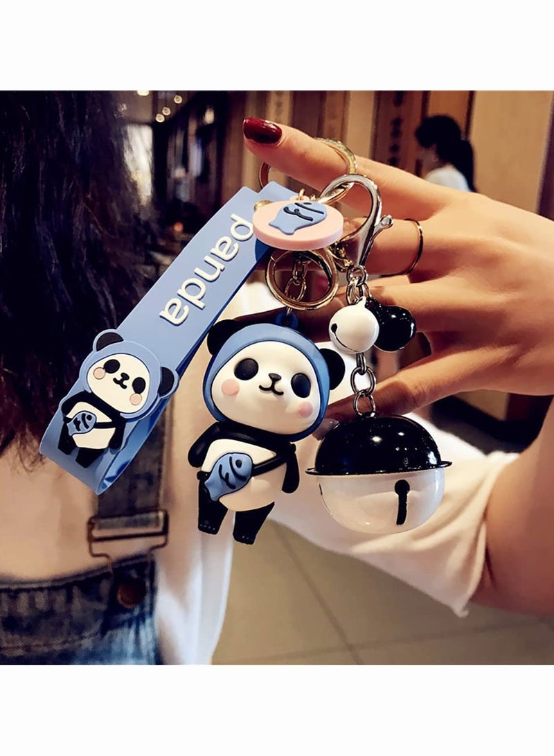 Zikra Cartoon Panda Key Pendant Panda Keychain Creative New Year Gift Bag Animal Pendant Key Case Car Key Pendant Metal Key Ring  Panda and White Bell for Men Women - Image 2