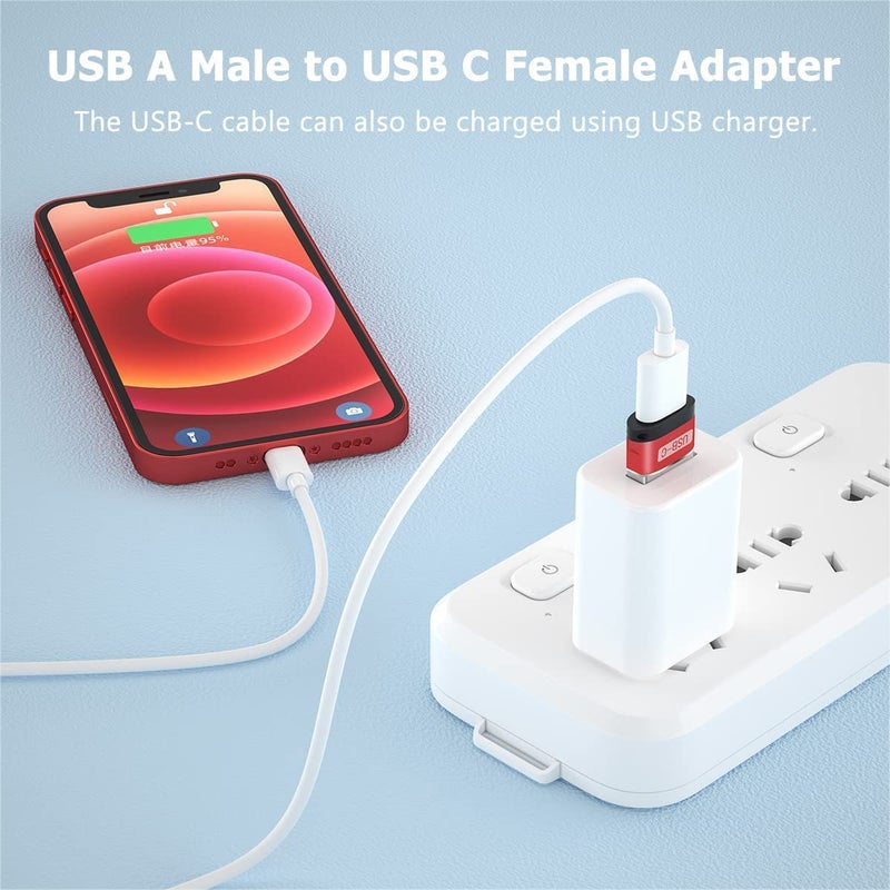 rts (2 Pack) Type C USB C Female to USB A Male Adapter, Type C Charger Connector for Apple Watch iWatch Series 8 7 SE,iPhone 11 12 13 Pro 14 Plus Max Mini,Airpods,iPad 9 Air 5,Galaxy Note 10 20 S20 S21 S22 Red - Image 3