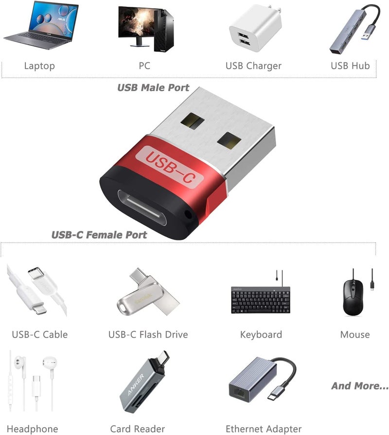 rts (2 Pack) Type C USB C Female to USB A Male Adapter, Type C Charger Connector for Apple Watch iWatch Series 8 7 SE,iPhone 11 12 13 Pro 14 Plus Max Mini,Airpods,iPad 9 Air 5,Galaxy Note 10 20 S20 S21 S22 Red - Image 2