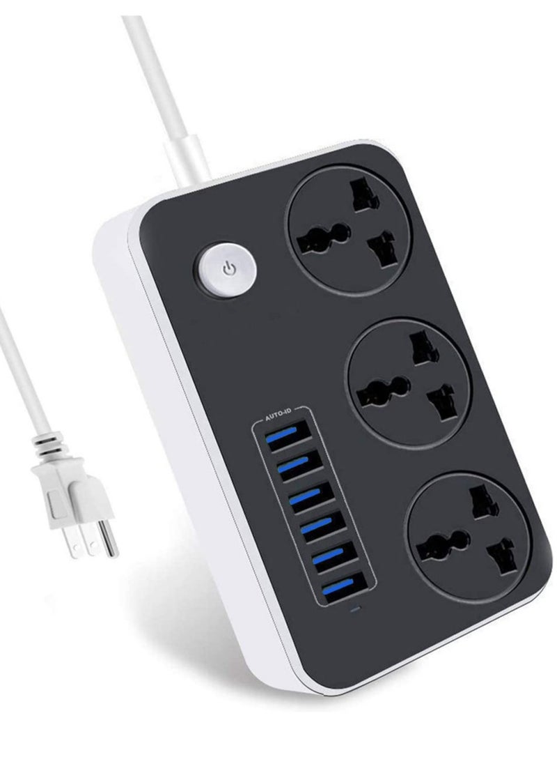 ELTRAZONE Universal Flat Plug，Power Socket with 6 Quick USB Port (5V 3.4A 17W) & 3 Outlets，6.5ft Heavy Duty Extension Cord  - Image 1