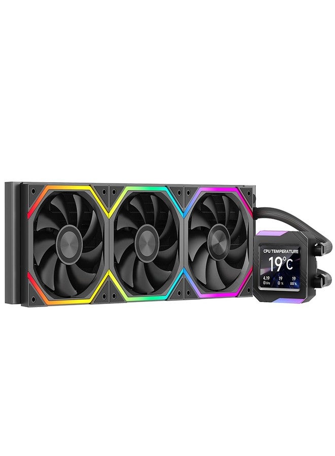 Jungle Leopard Astroshel V2G 360 Argb Water Cooling CPU Cooler|3 * 120mm PWM Fans with 2000RPM|Customizable LCD Digital Display Screen|for Intel LGA1851/1700/1200/115X AMD AM4/AM5 (Black-360mm) - Image 1
