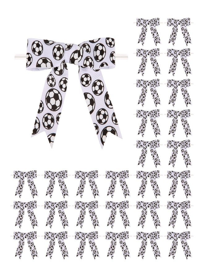 Meseey 30 Pcs Soccer Ball Printed Ribbon Bows 3 Inch Twist Tie Crafts Small Bows for Gift Wrapping, Baby Shower,Wedding, Party Favors, Cake Pops,Treat Bags (Soccer - Image 1