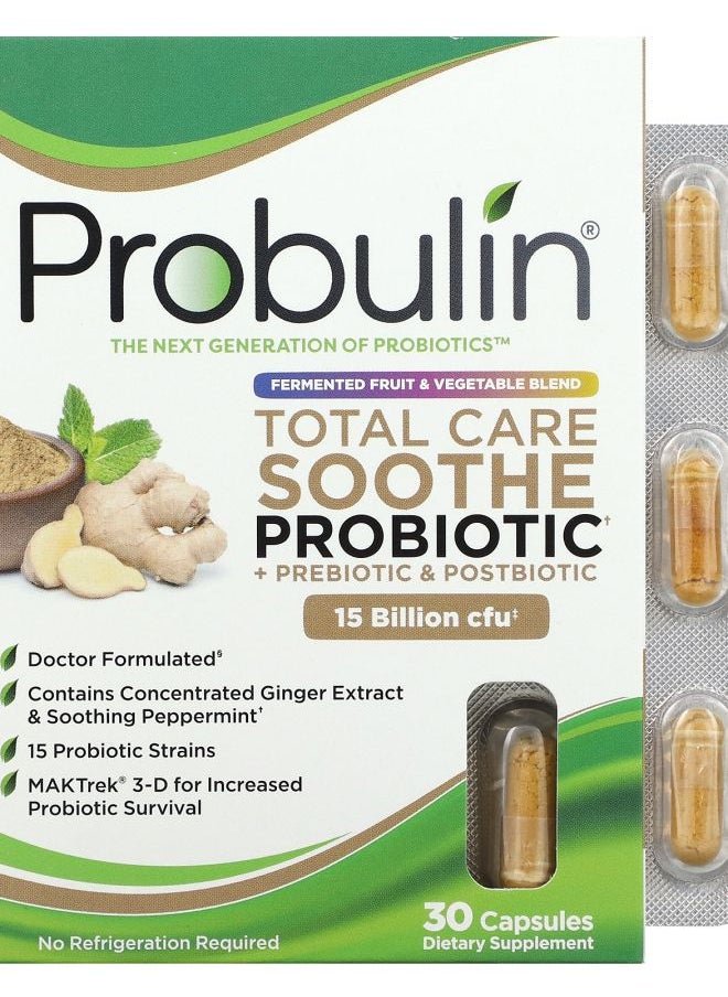 Probulin Total Care Soothe Probiotic + Prebiotic & Postbiotic 15 Billion CFU 30 Capsules 