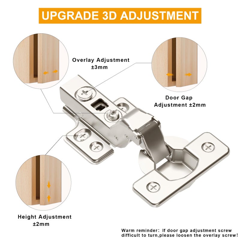 Luokim 2pcs Professional Grade Inset Soft Close Cabinet Hinges Frameless Concealed Cabinet Door Hinges European Cabinet Hinges Four-Hole Mounting Plate Hinges Nickel Plated Finish - Image 4