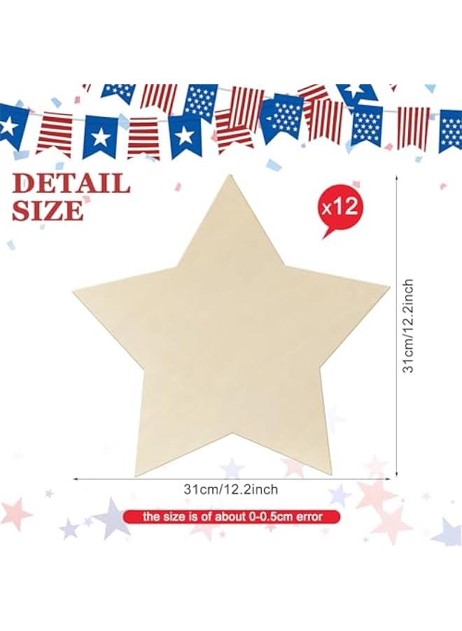 Arabest 12 Pcs 12 Inch Wooden Star 4th of July Ornaments to Paint Wooden Stars for Crafts Unfinished DIY Blank Wood Slice for Patriotic American Flag Table Decoration - Image 2