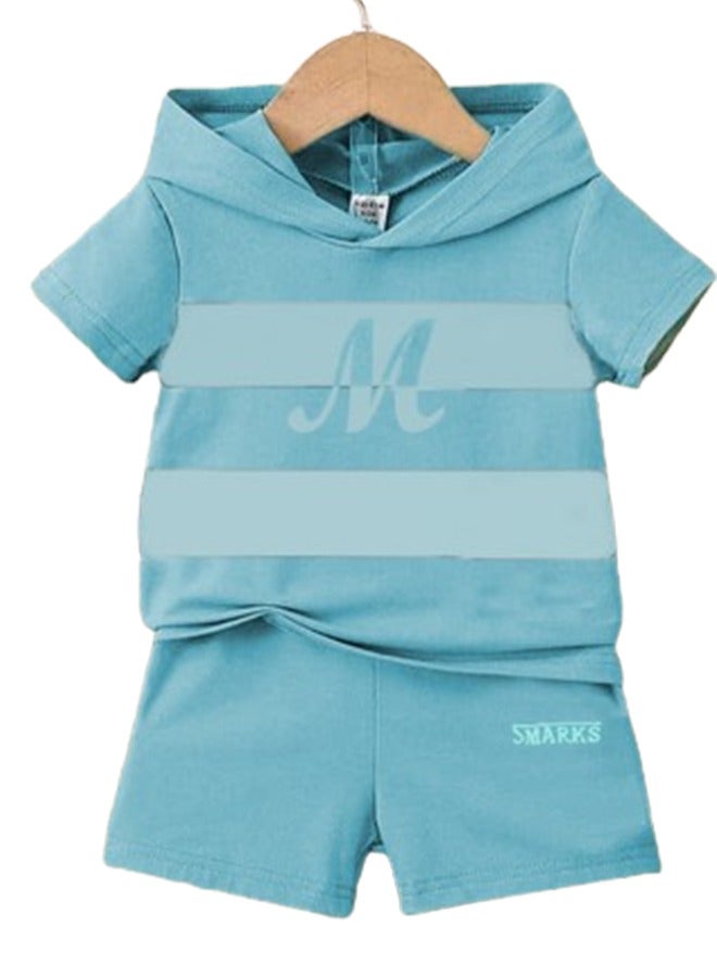 Boys Kids Pajama Set Hoodie Short Sleeves - Embroidery - Image 1