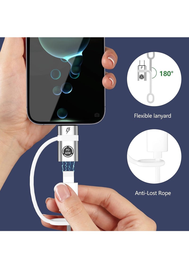 KASTWAVE - 2 Pcs Lightning to USB C Adapter, PD60W Quick Charge and Data USB C Male to iOS Female Adapter, Support Charging& Data Transfer, Compatible with Phone 15 Series, Not Support Headphones and OTG, Silver - Image 1