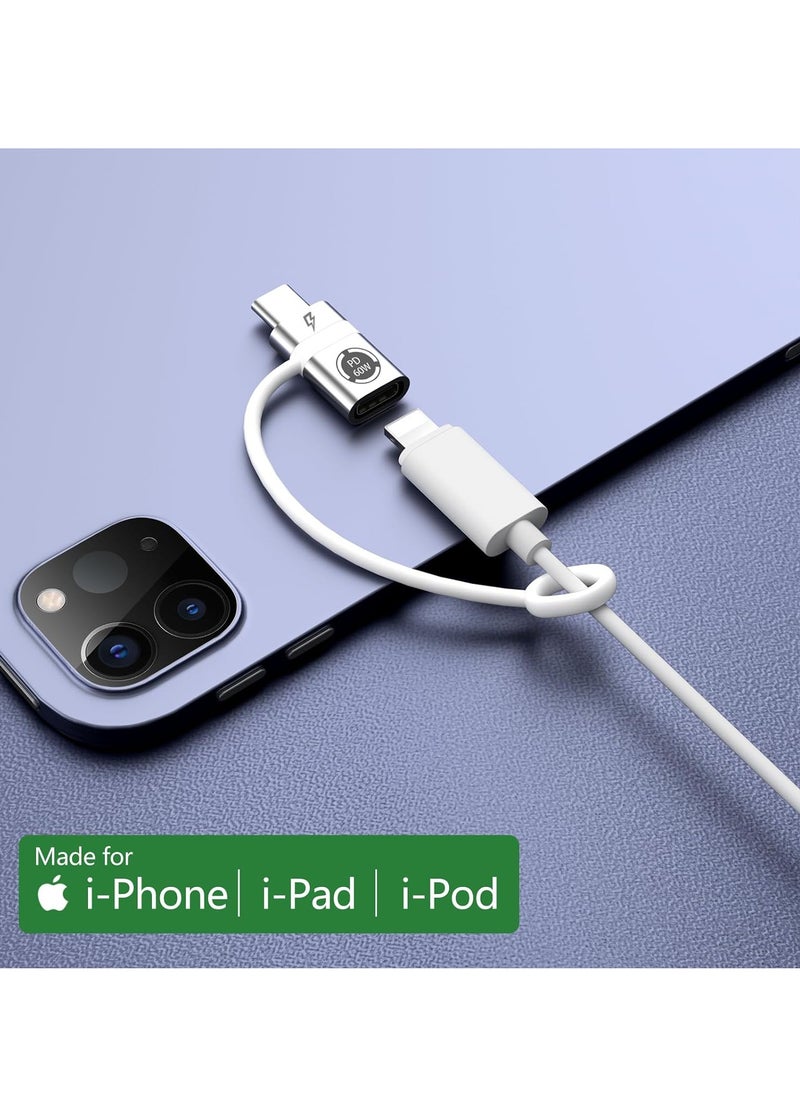 KASTWAVE - 2 Pcs Lightning to USB C Adapter, PD60W Quick Charge and Data USB C Male to iOS Female Adapter, Support Charging& Data Transfer, Compatible with Phone 15 Series, Not Support Headphones and OTG, Silver - Image 1