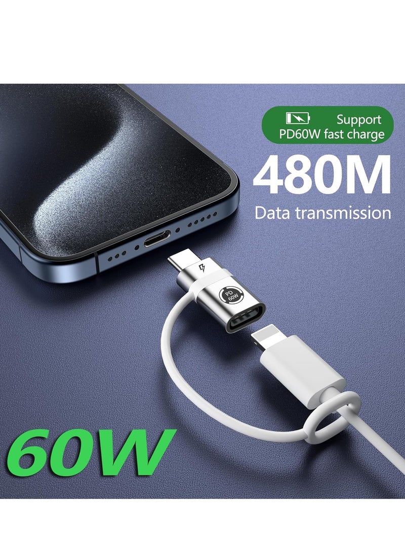 KASTWAVE - 2 Pcs Lightning to USB C Adapter, PD60W Quick Charge and Data USB C Male to iOS Female Adapter, Support Charging& Data Transfer, Compatible with Phone 15 Series, Not Support Headphones and OTG, Silver - Image 1