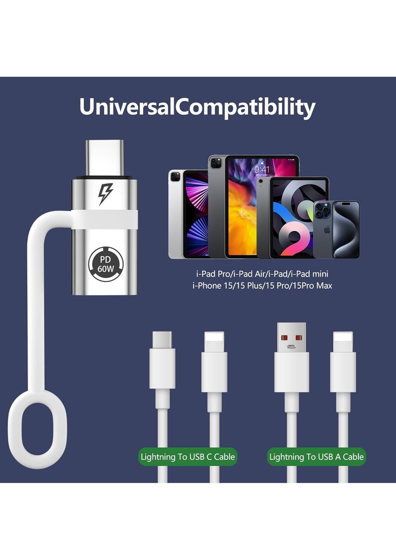 KASTWAVE - 2 Pcs Lightning to USB C Adapter, PD60W Quick Charge and Data USB C Male to iOS Female Adapter, Support Charging& Data Transfer, Compatible with Phone 15 Series, Not Support Headphones and OTG, Silver - Image 1