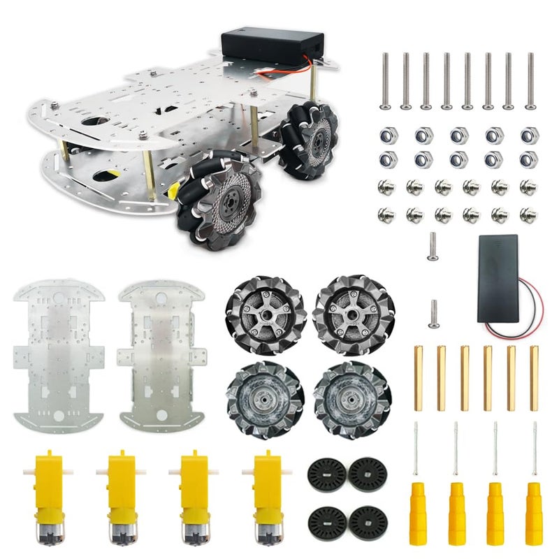 DWWTKL DIY Mecanum Wheel Car Kit with Metal Chassis and TT Motor Smart Robot 4WD Omnidirectional Car Programming Kit with Speed Encoder for ArduinoMicrobitRaspberry Pi for Adult Age 15Unassembled - Image 2