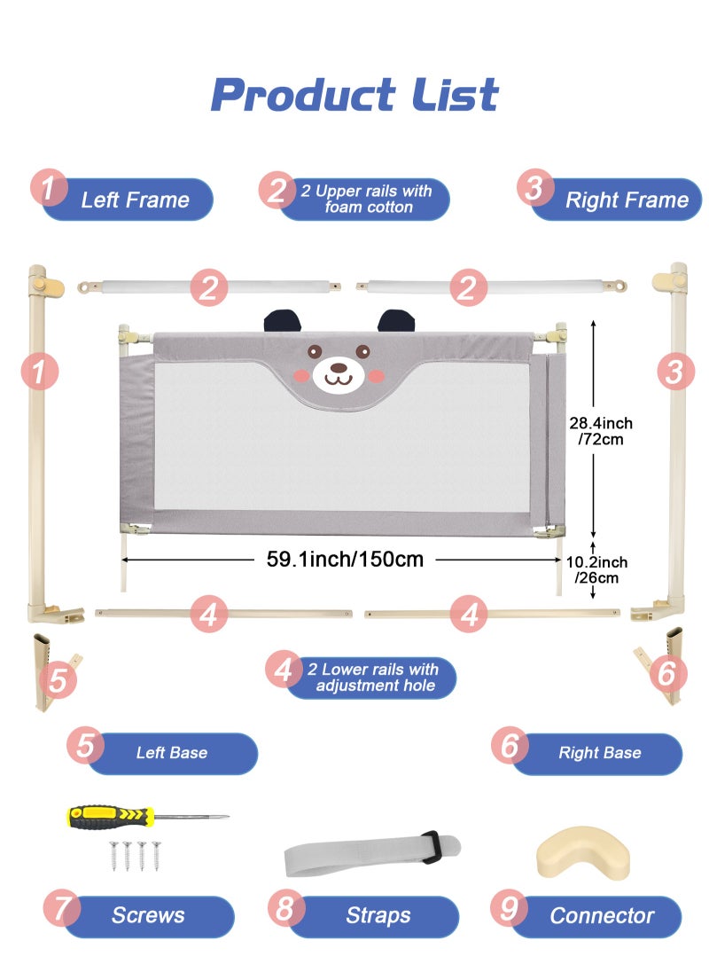 URbazaar Bed Rails for Toddlers Kids Bed Guardrail, Vertical Lifting Collapsible Baby Safety Bed Rail Guards Fit Full Size Bed (150 * 98cm)  - Image 2