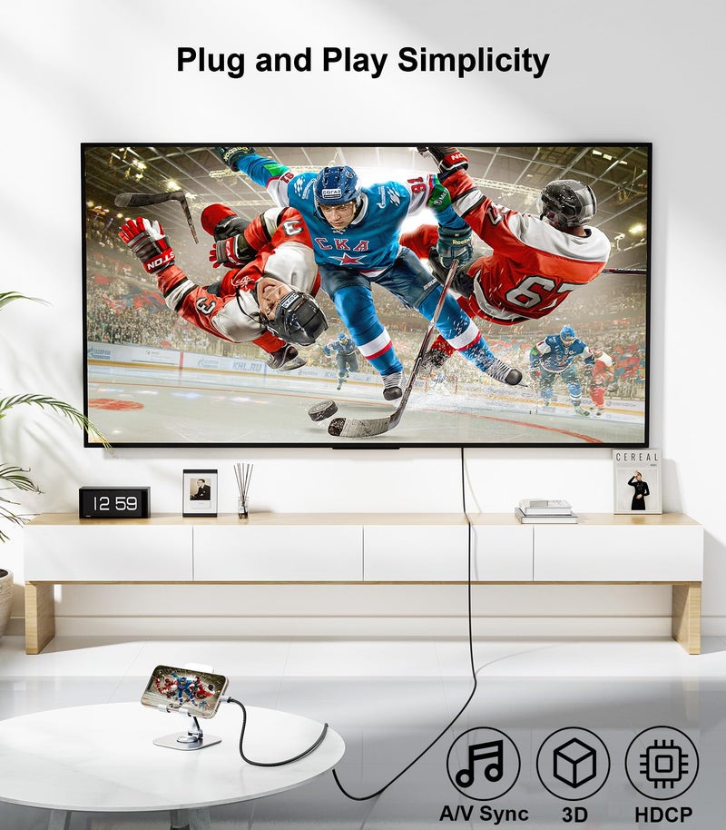 REBORN كابل Reborn USB C إلى HDMI 2.1 [8K@60Hz، 4K@144Hz، 2K@240Hz] بطول 6 أقدام، كابل Type C إلى HDMI 8K يدعم 48Gbps/HDCP2.3/HDR [متوافق مع Thunderbolt 3/4] لجهاز MacBook و iPad Pro و XPS و S22 و iPhone 15 Series - Image 4