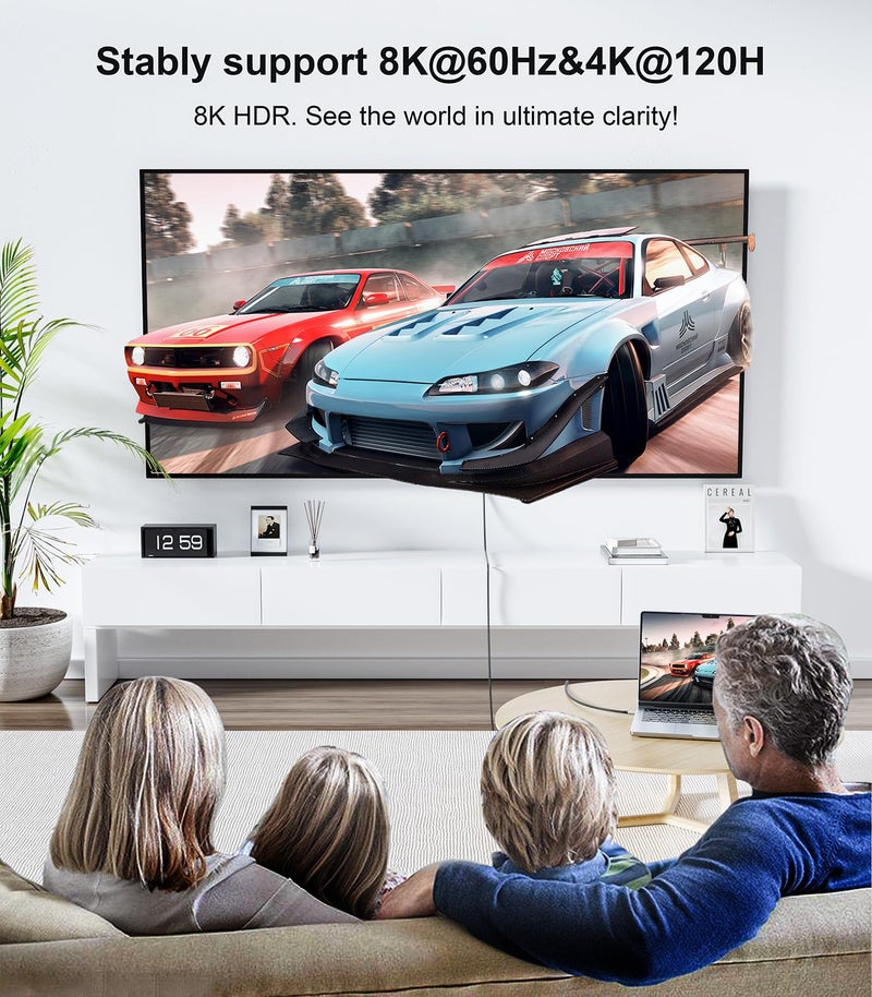 REBORN كابل Reborn USB C إلى HDMI 2.1 [8K@60Hz، 4K@144Hz، 2K@240Hz] بطول 6 أقدام، كابل Type C إلى HDMI 8K يدعم 48Gbps/HDCP2.3/HDR [متوافق مع Thunderbolt 3/4] لجهاز MacBook و iPad Pro و XPS و S22 و iPhone 15 Series - Image 2