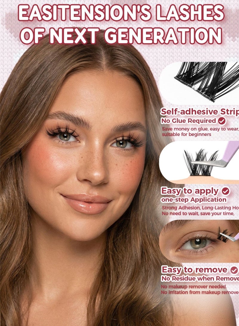 lashvana 90pcs Self Adhesive False Eyelashes Clusters Kit,Lashes Kit With Tweezers For Beginners, Invisible Band Anime Eyelash Clusters Spikes Pre Glued Spiky Individuals Lashes Extension Natural No Glue Needed. - Image 5