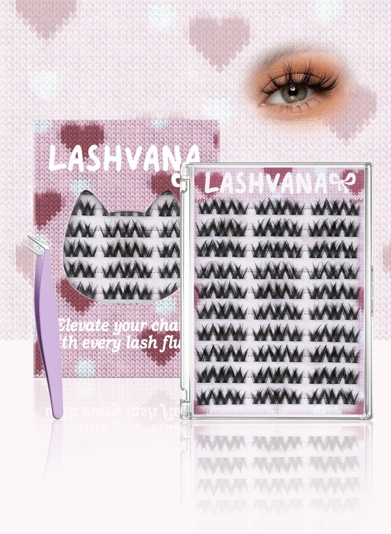 lashvana 90pcs Self Adhesive False Eyelashes Clusters Kit,Lashes Kit With Tweezers For Beginners, Invisible Band Anime Eyelash Clusters Spikes Pre Glued Spiky Individuals Lashes Extension Natural No Glue Needed. - Image 3