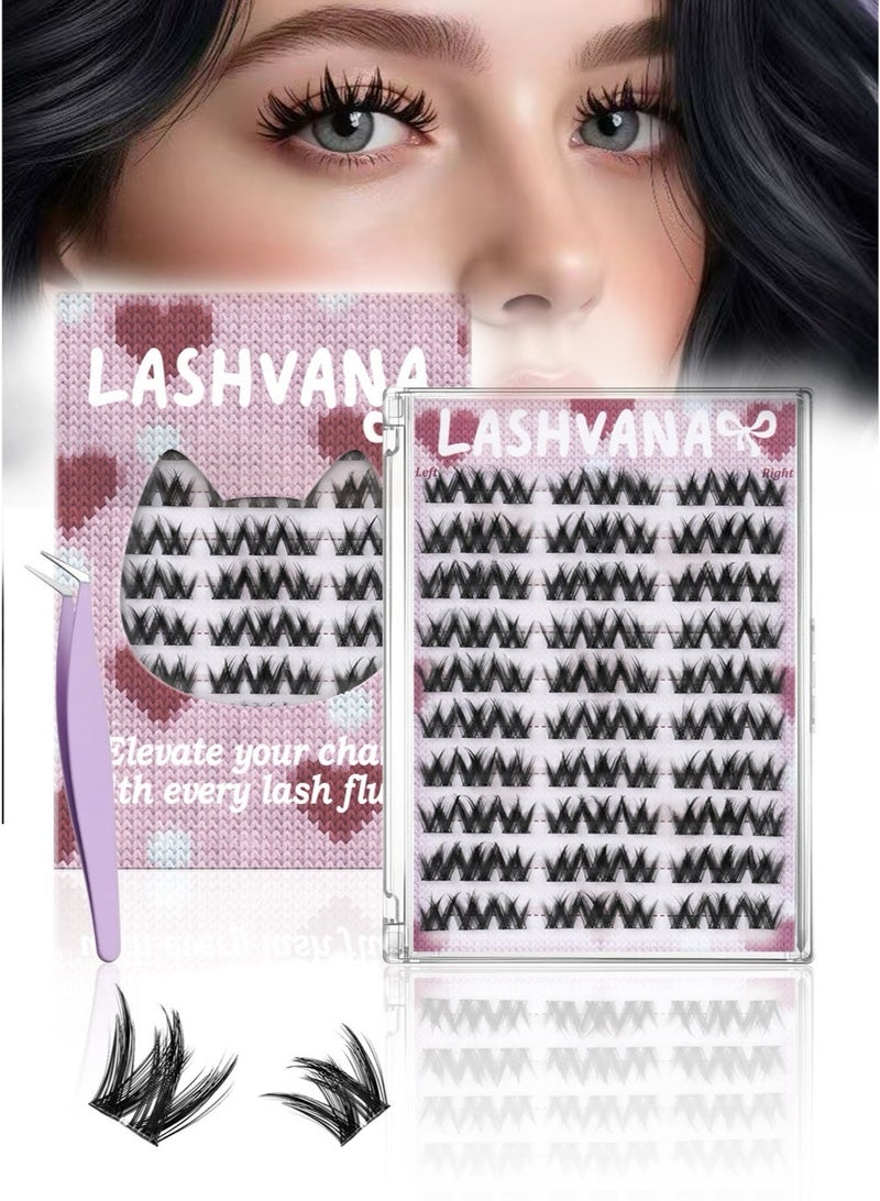 lashvana 90pcs Self Adhesive False Eyelashes Clusters Kit,Lashes Kit With Tweezers For Beginners, Invisible Band Anime Eyelash Clusters Spikes Pre Glued Spiky Individuals Lashes Extension Natural No Glue Needed. - Image 1