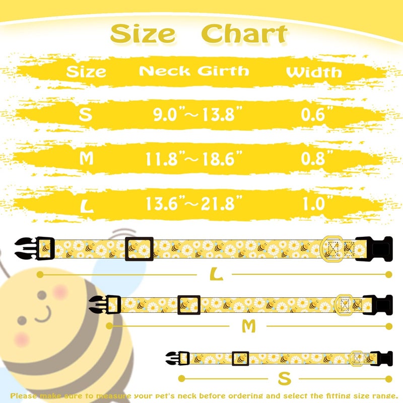 PREHAI Cute Cotton Dog Collar for Small Medium Large Dogs Special Design Cute Yellow Bee Dog Collar for Boy Girl Dogs Soft Adjustable Bees Puppy Collars for Male Female Dogs Pet Collar - Image 2