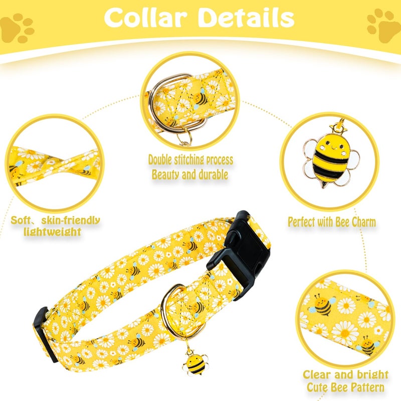 PREHAI Cute Cotton Dog Collar for Small Medium Large Dogs Special Design Cute Yellow Bee Dog Collar for Boy Girl Dogs Soft Adjustable Bees Puppy Collars for Male Female Dogs Pet Collar - Image 3