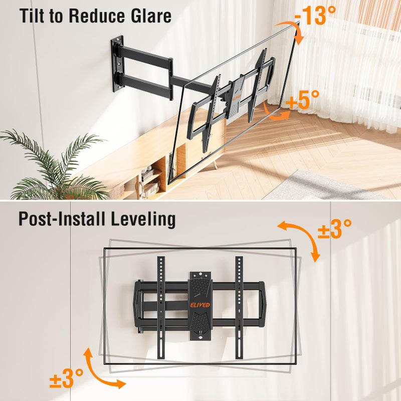 ELIVED Long Arm TV Mount for Most 42-75 Inch TVs, 32" Long Extension Arm Corner TV Wall Mount, Articulating Wall Mount tv Bracket Swivel and Tilt, Holds up to 99 lbs. Max VESA 600x400mm, YD1036 - Image 4