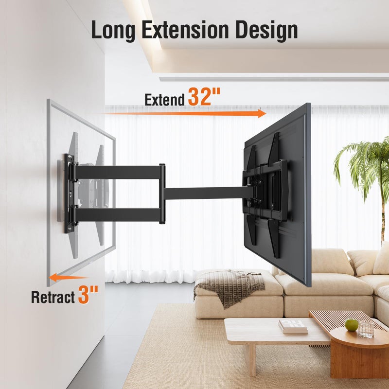 ELIVED Long Arm TV Mount for Most 42-75 Inch TVs, 32" Long Extension Arm Corner TV Wall Mount, Articulating Wall Mount tv Bracket Swivel and Tilt, Holds up to 99 lbs. Max VESA 600x400mm, YD1036 - Image 2