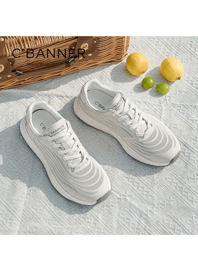 Qianbudu First Layer Cowhide New Men's Lightweight Soft Walking Outdoor Sports Commuter Casual Shoes White 38