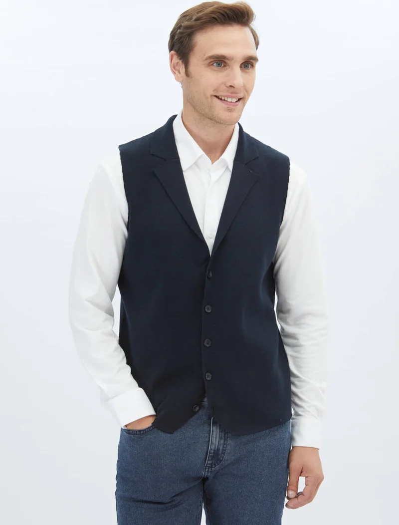 Kip Navy Blue Plain Knitted Sweater Vest