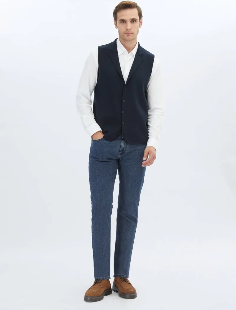 Kip Navy Blue Plain Knitted Sweater Vest