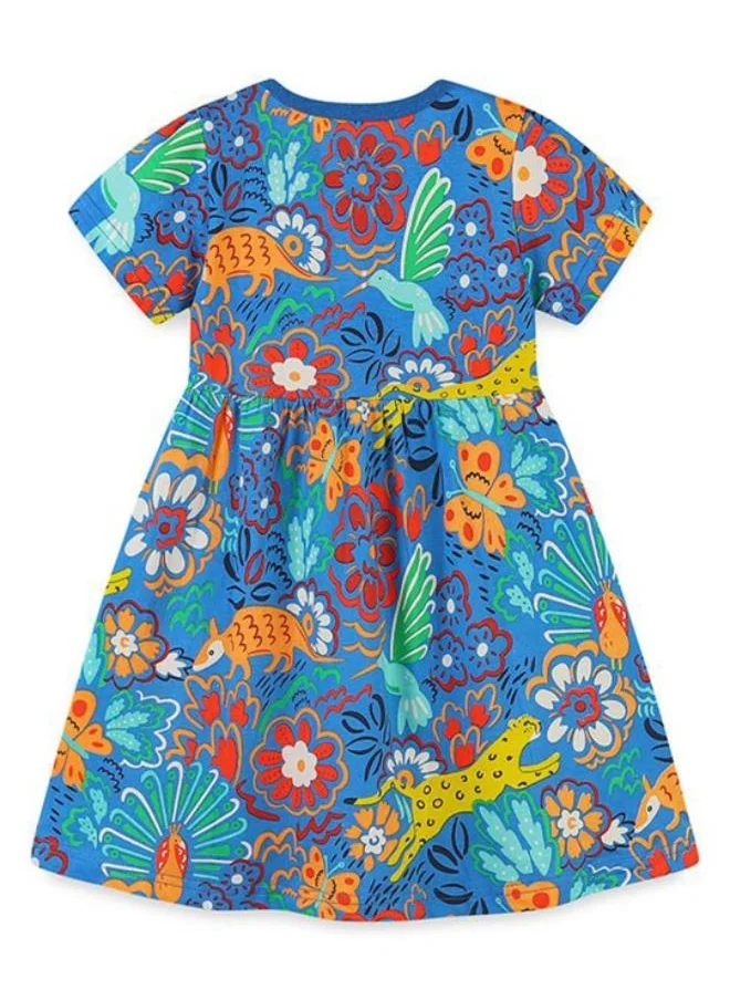 YUNIQEE Blue Fit & Flare Crew Neck Printed Dress