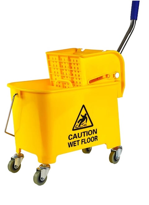 AKC 20-Liter Mop Bucket with Wringer and 4-Wheel 360° Rotating Swivel Trolley, Double-Chambered Design, Heavy-Duty for Home, Office, Restaurants, Hotels, Halls, and Commercial Spaces- Yellow