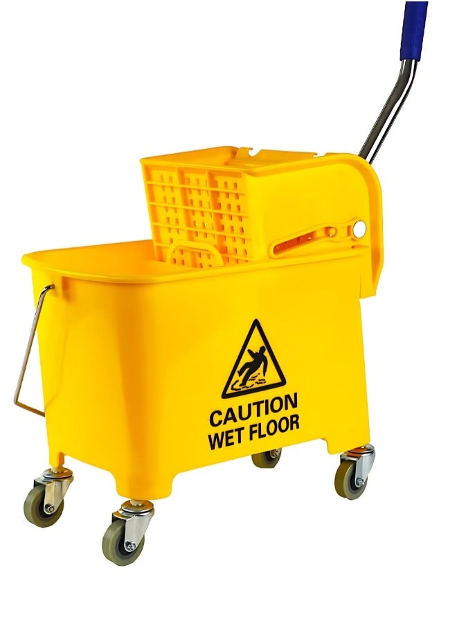 AKC AKC 20-Liter Mop Bucket with Wringer and 4-Wheel 360° Rotating Swivel Trolley, Double-Chambered Design, Heavy-Duty for Home, Office, Restaurants, Hotels, Halls, and Commercial Spaces- Yellow  - Image 1