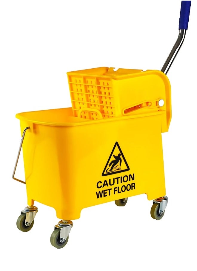 AKC - AKC 20-Liter Mop Bucket with Wringer and 4-Wheel 360° Rotating Swivel Trolley, Double-Chambered Design, Heavy-Duty for Home, Office, Restaurants, Hotels, Halls, and Commercial Spaces- Yellow - Image 1
